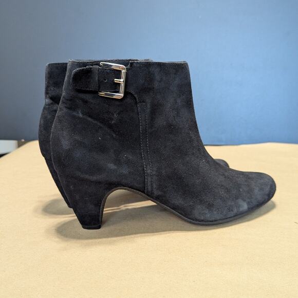 Sam Edelman Morgan Black Suede Ankle Booties Boots Buckle Womens 10 Leather Shoe - Picture 2 of 5